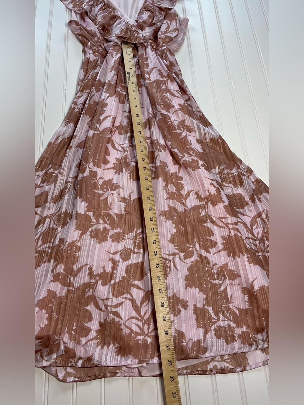 Francesca's Everly Floral Metallic Lurex Shimmer Dress | Size Large - Picture 4 of 9
